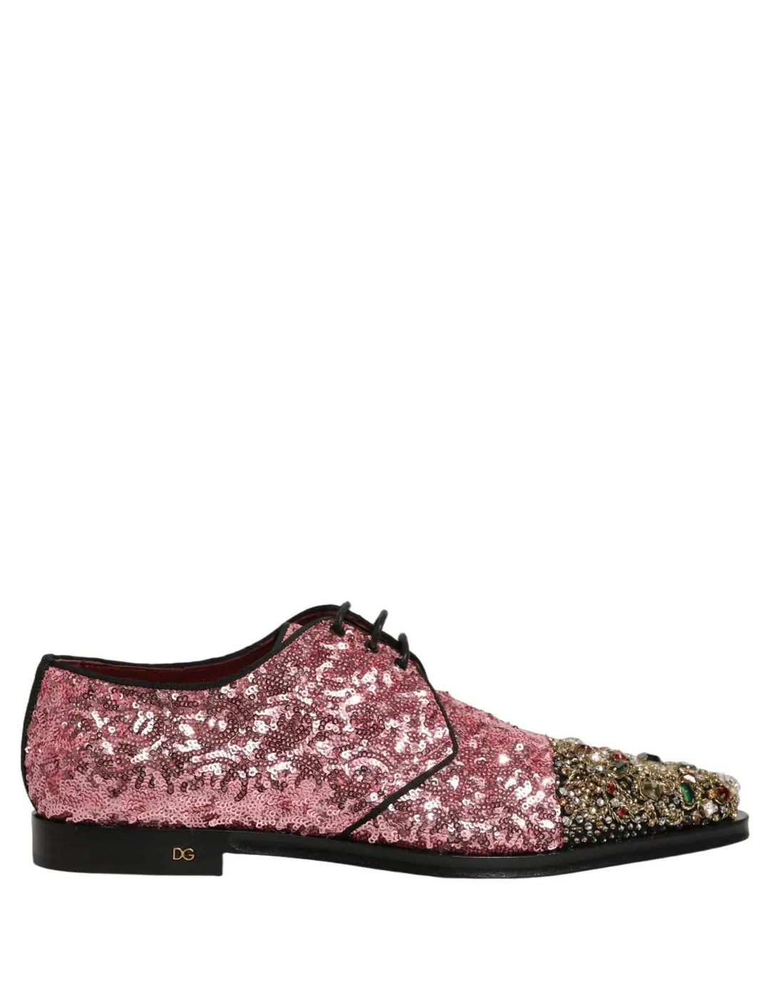Dolce &amp; Gabbana Pink Sequin Embellished Men Derby Dress Shoes