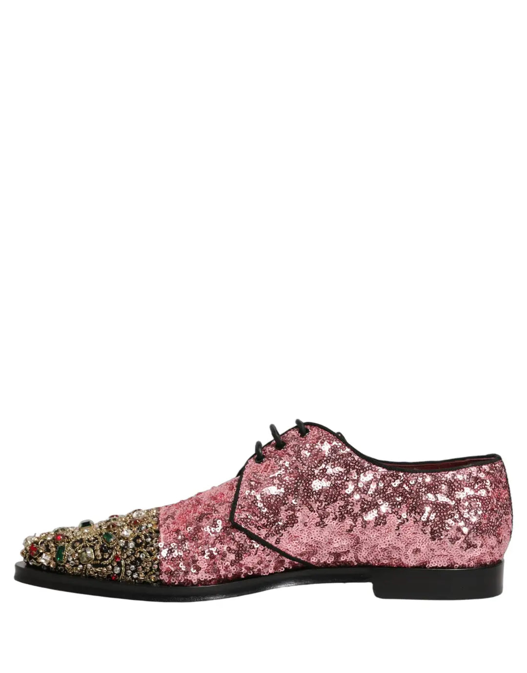 Dolce &amp; Gabbana Pink Sequin Embellished Men Derby Dress Shoes