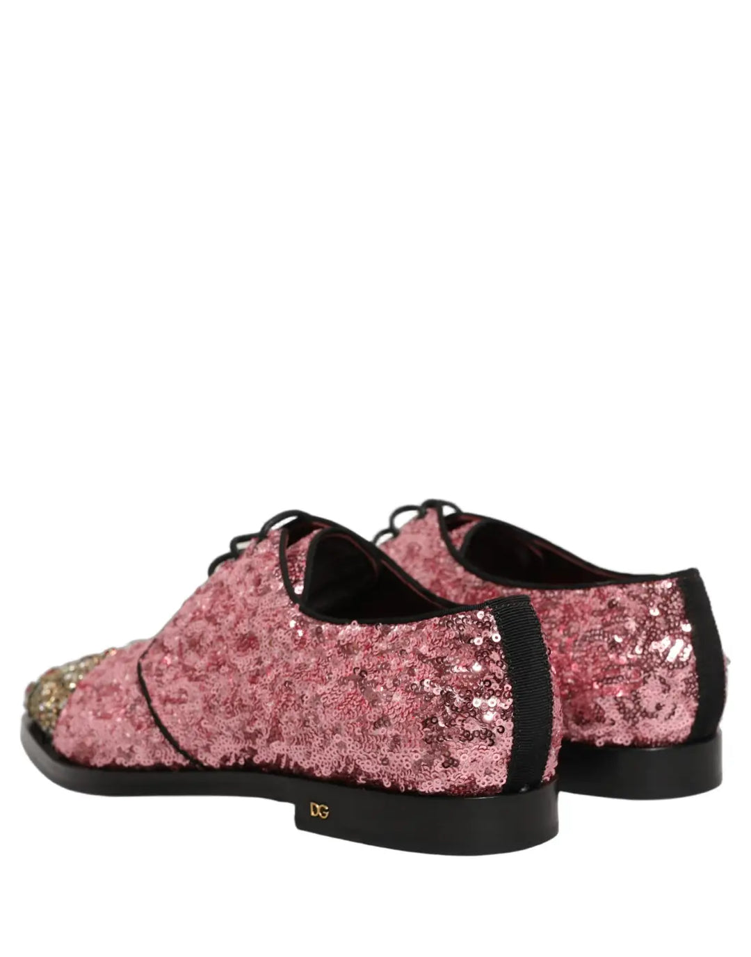 Dolce &amp; Gabbana Pink Sequin Embellished Men Derby Dress Shoes