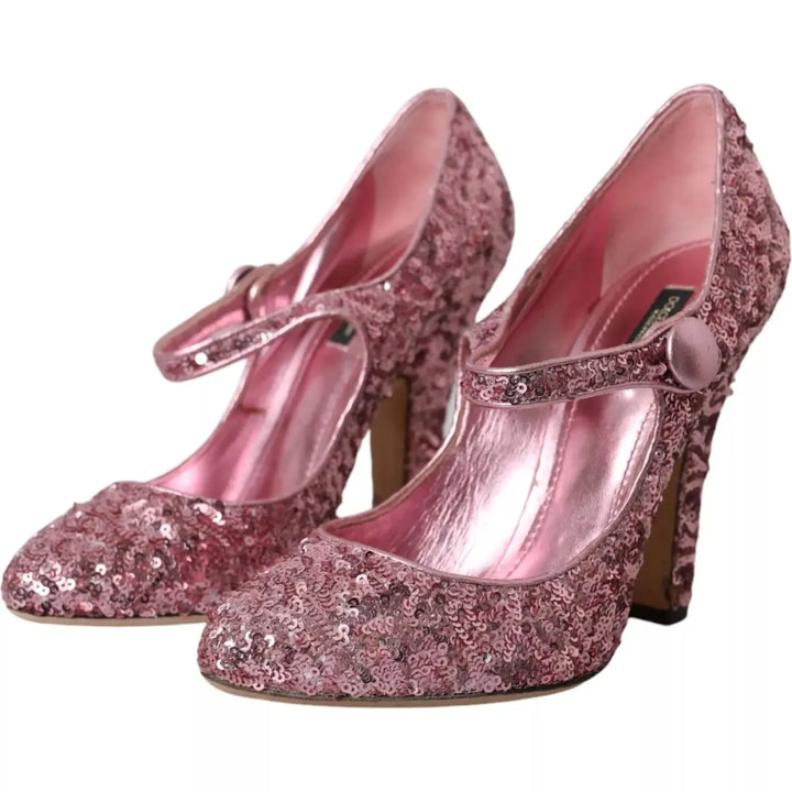 Dolce &amp; Gabbana Pink Sequin Mary Jane Pumps High Heels Shoes