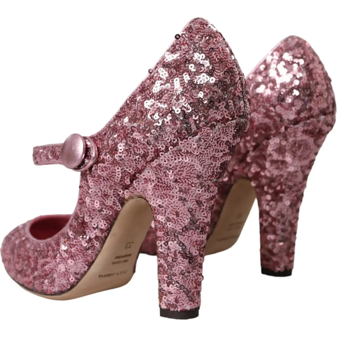 Dolce &amp; Gabbana Pink Sequin Mary Jane Pumps High Heels Shoes