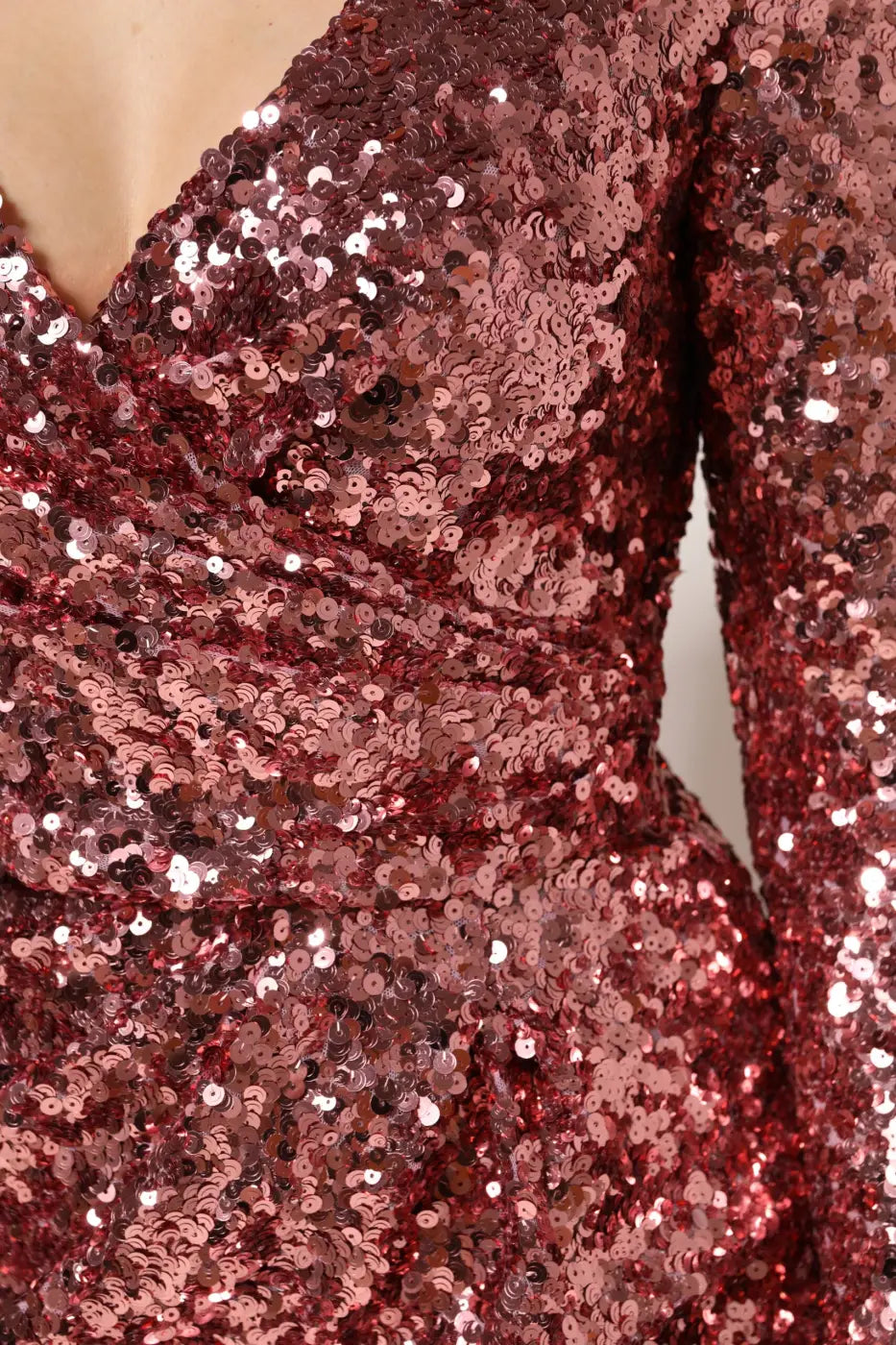 Dolce &amp; Gabbana Pink Sequin Statement Nylon Midi V-Neck Dress