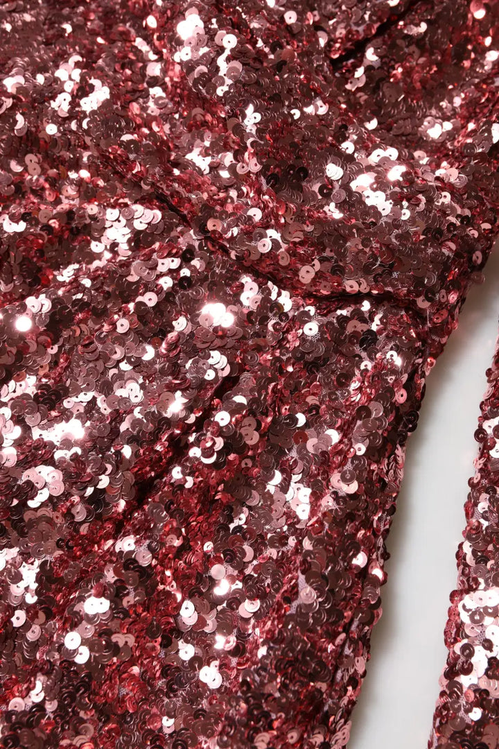 Dolce &amp; Gabbana Pink Sequin Statement Nylon Midi V-Neck Dress