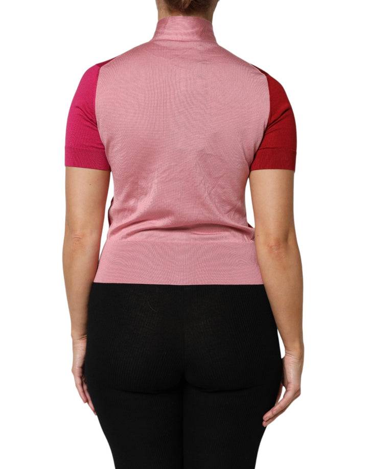 Dolce &amp; Gabbana Blouses - Women’s Pink Short Sleeves Buttoned Ascot Collar Top