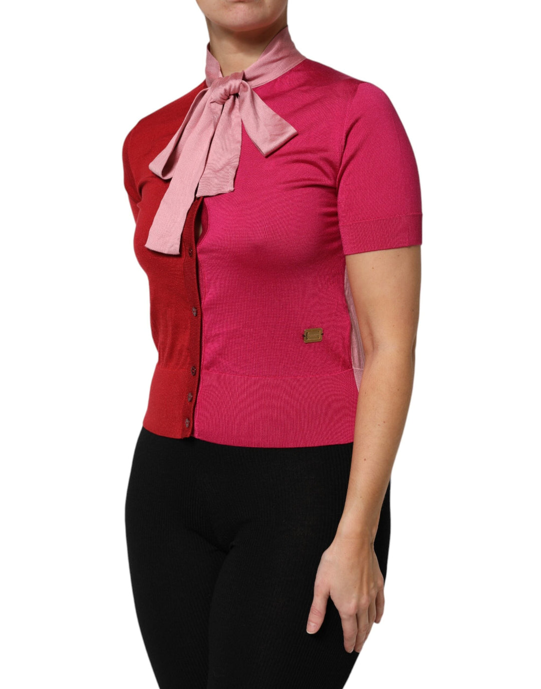 Dolce &amp; Gabbana Blouses - Women’s Pink Short Sleeves Buttoned Ascot Collar Top