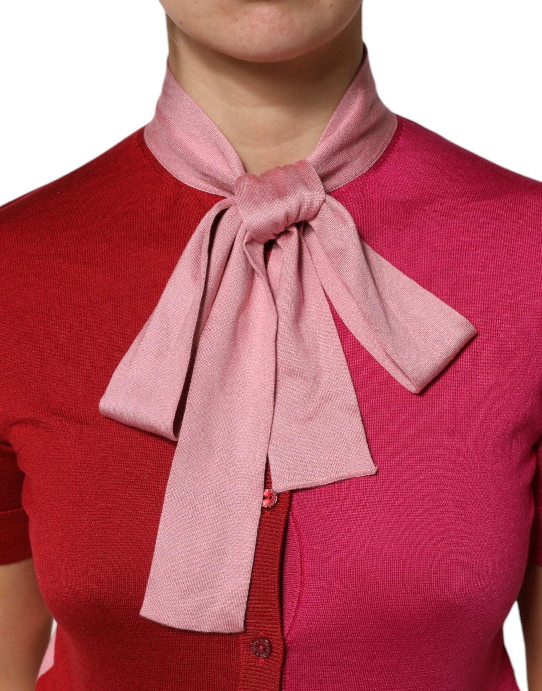 Dolce &amp; Gabbana Blouses - Women’s Pink Short Sleeves Buttoned Ascot Collar Top