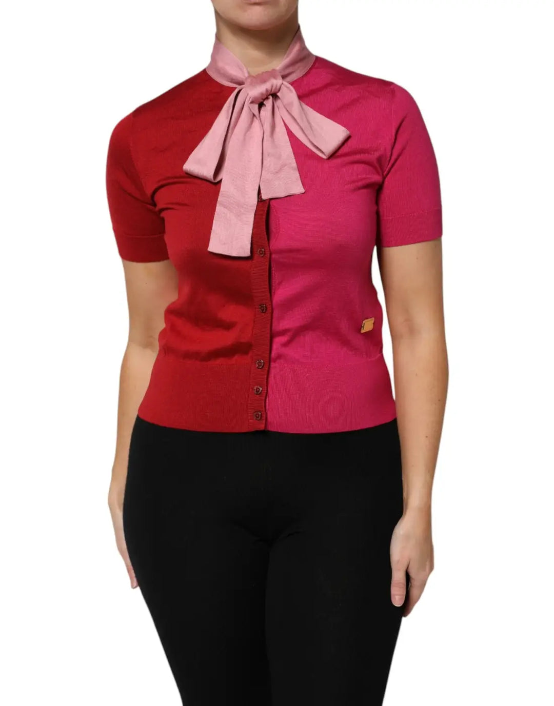 Dolce &amp; Gabbana Pink Short Sleeves Buttoned Ascot Collar Top