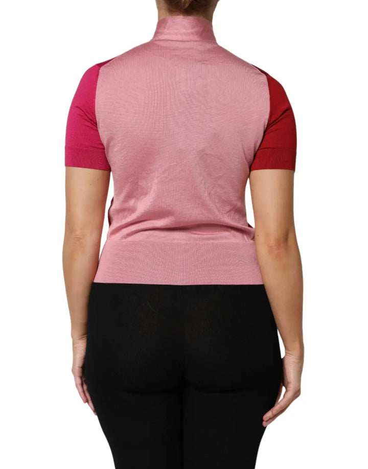 Dolce &amp; Gabbana Pink Short Sleeves Buttoned Ascot Collar Top