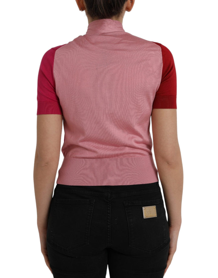 Dolce &amp; Gabbana - Pink Short Sleeves Pullover Ascot Collar Top