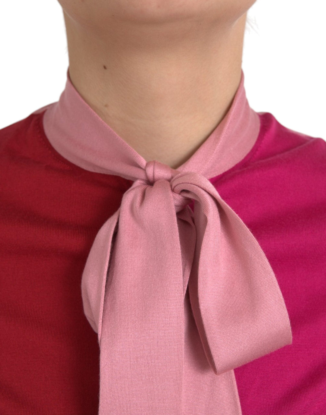 Dolce &amp; Gabbana - Pink Short Sleeves Pullover Ascot Collar Top