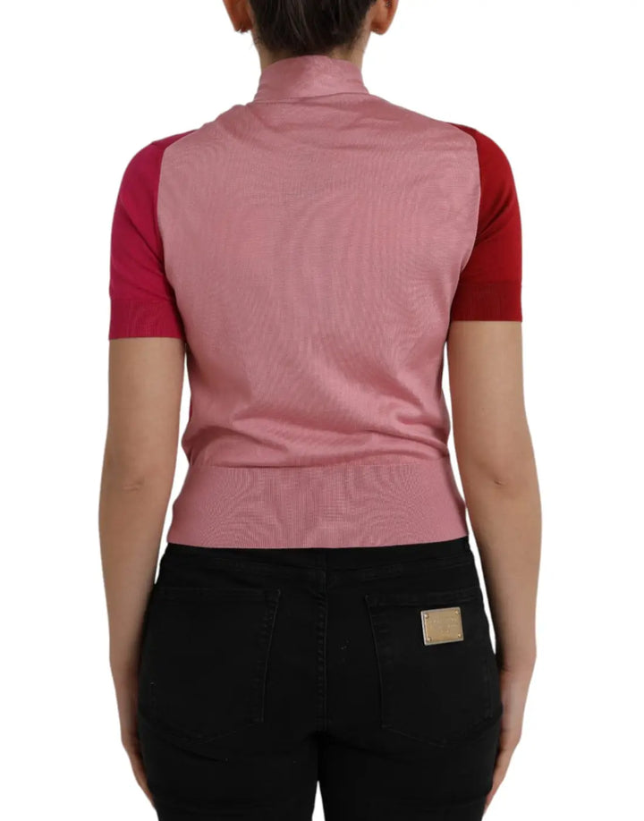 Dolce &amp; Gabbana Pink Short Sleeves Pullover Ascot Collar Top