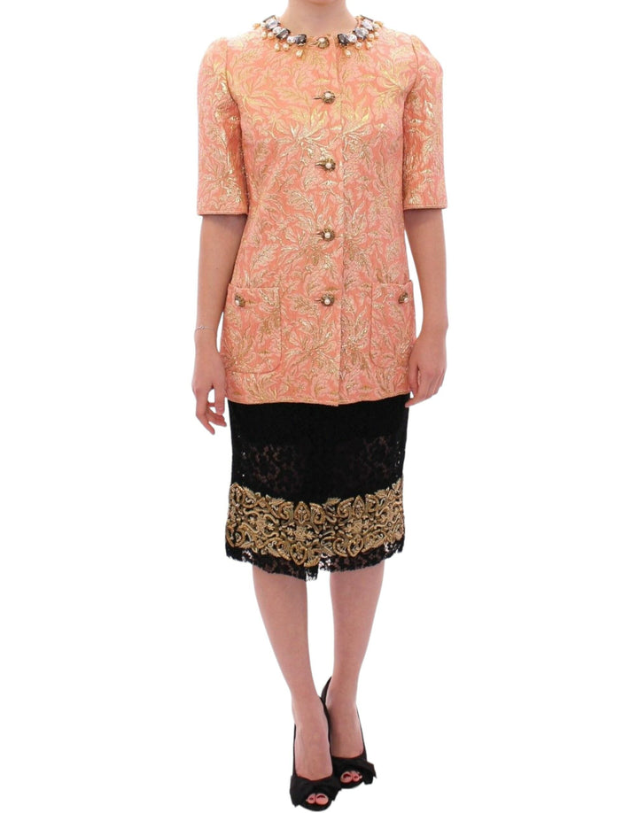 Dolce &amp; Gabbana Coats Jackets - Women’s Pink Silk Brocade Crystal Jacket Coat