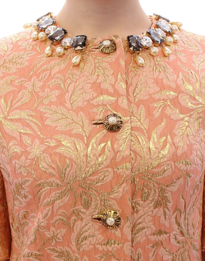 Dolce &amp; Gabbana Coats Jackets - Women’s Pink Silk Brocade Crystal Jacket Coat