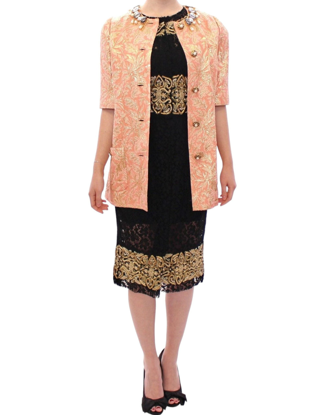 Dolce &amp; Gabbana Coats Jackets - Women’s Pink Silk Brocade Crystal Jacket Coat