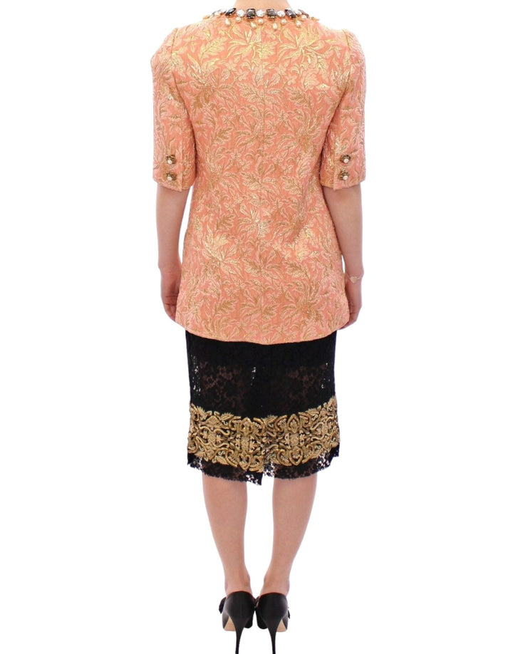 Dolce &amp; Gabbana Coats Jackets - Women’s Pink Silk Brocade Crystal Jacket Coat