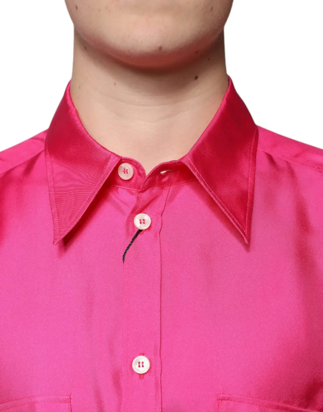 Dolce &amp; Gabbana Pink Silk Collared Button Down Men Shirt