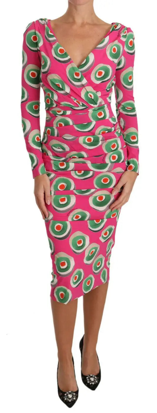 Dolce &amp; Gabbana Pink Silk Cup Cake Sheath Stretch Dress