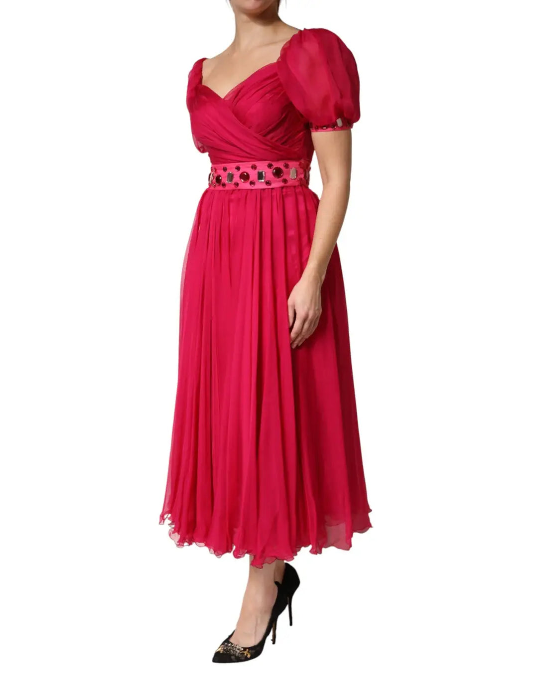 Dolce &amp; Gabbana Pink Silk Embellished A-line Midi Dress