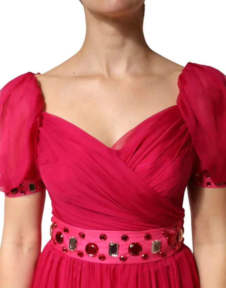 Dolce &amp; Gabbana Pink Silk Embellished A-line Midi Dress