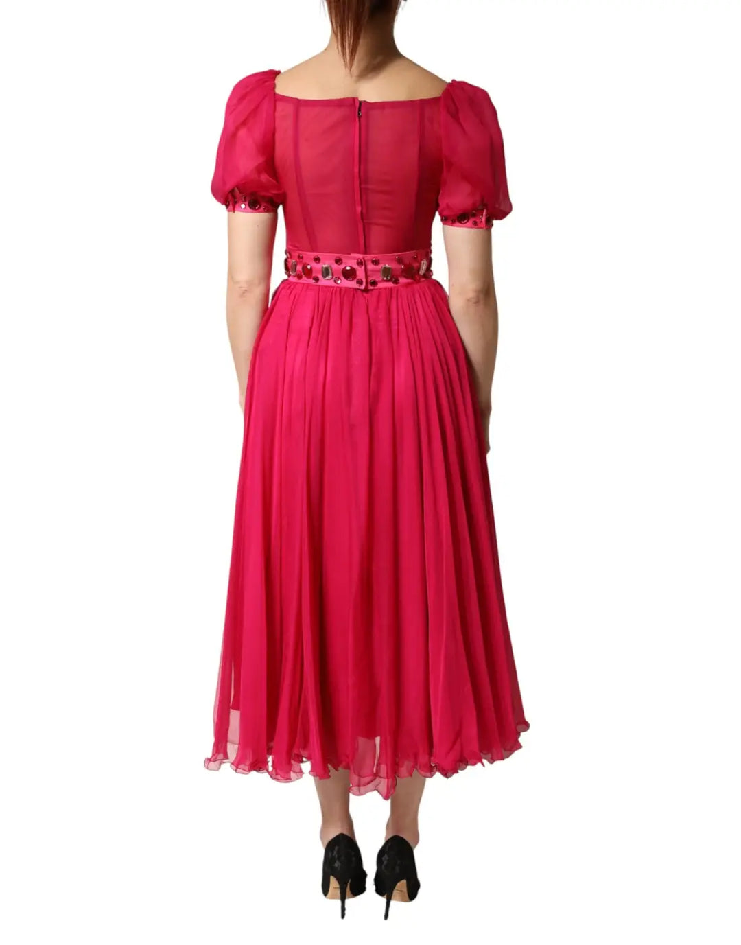 Dolce &amp; Gabbana Pink Silk Embellished A-line Midi Dress