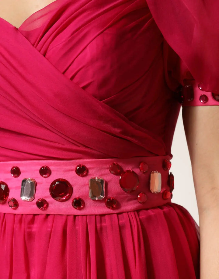 Dolce &amp; Gabbana Pink Silk Embellished A-line Midi Dress