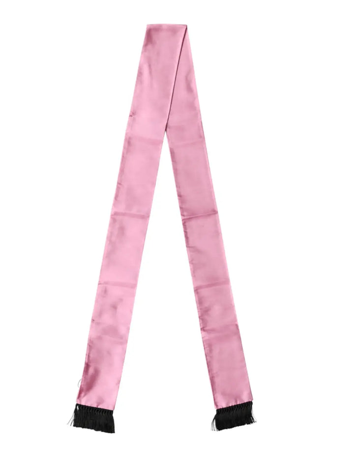 Dolce &amp; Gabbana Pink Silk Fringes Neck Wrap Foulard Scarf