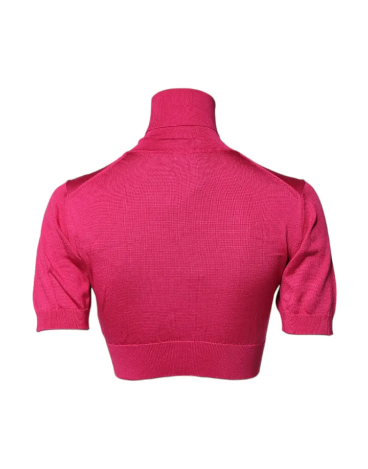 Dolce &amp; Gabbana Pink Silk Knitted Turtleneck Cropped Top