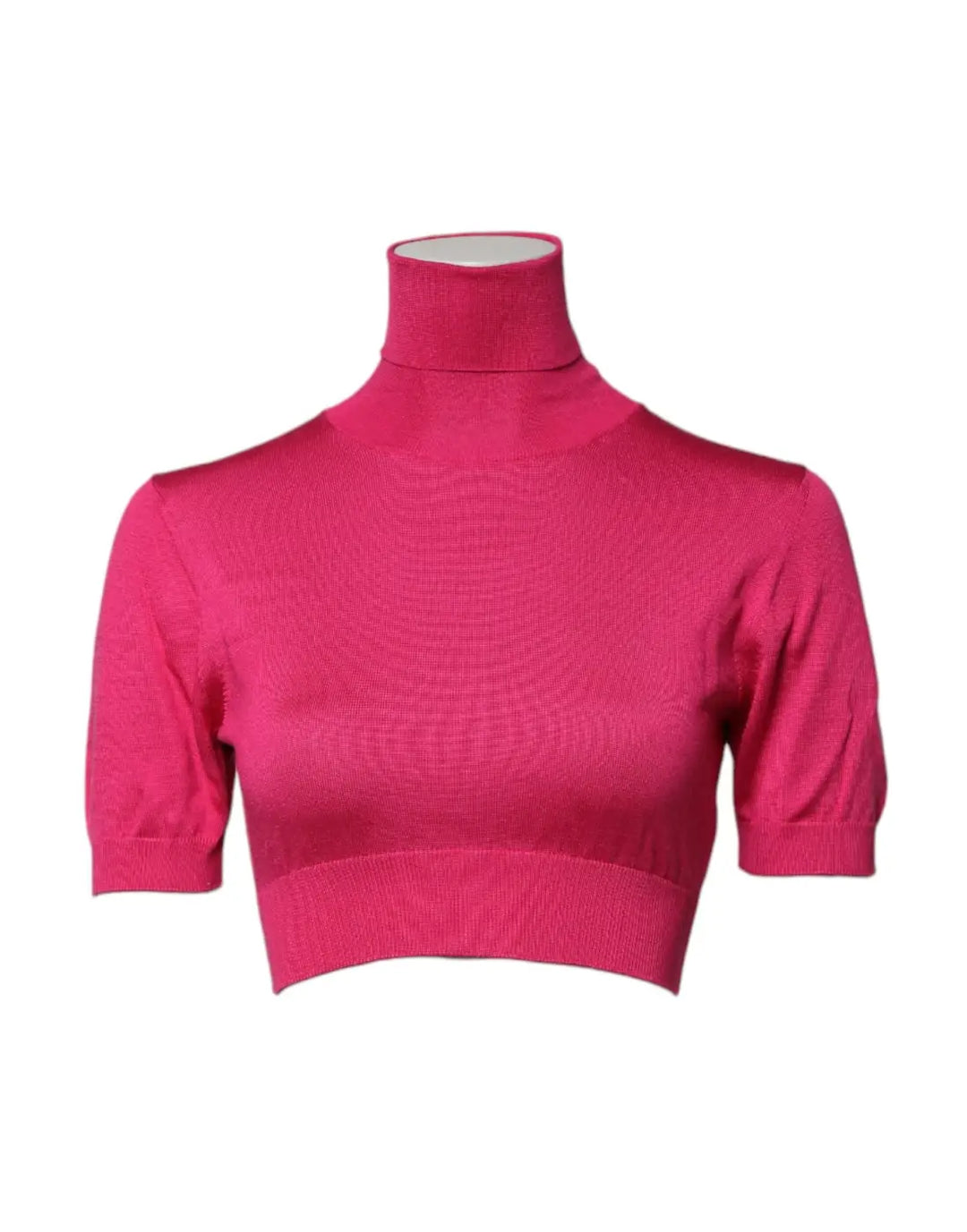 Dolce &amp; Gabbana Pink Silk Knitted Turtleneck Cropped Top