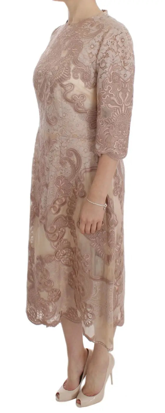 Dolce &amp; Gabbana Pink Silk Lace Ricamo Shift Gown Dress