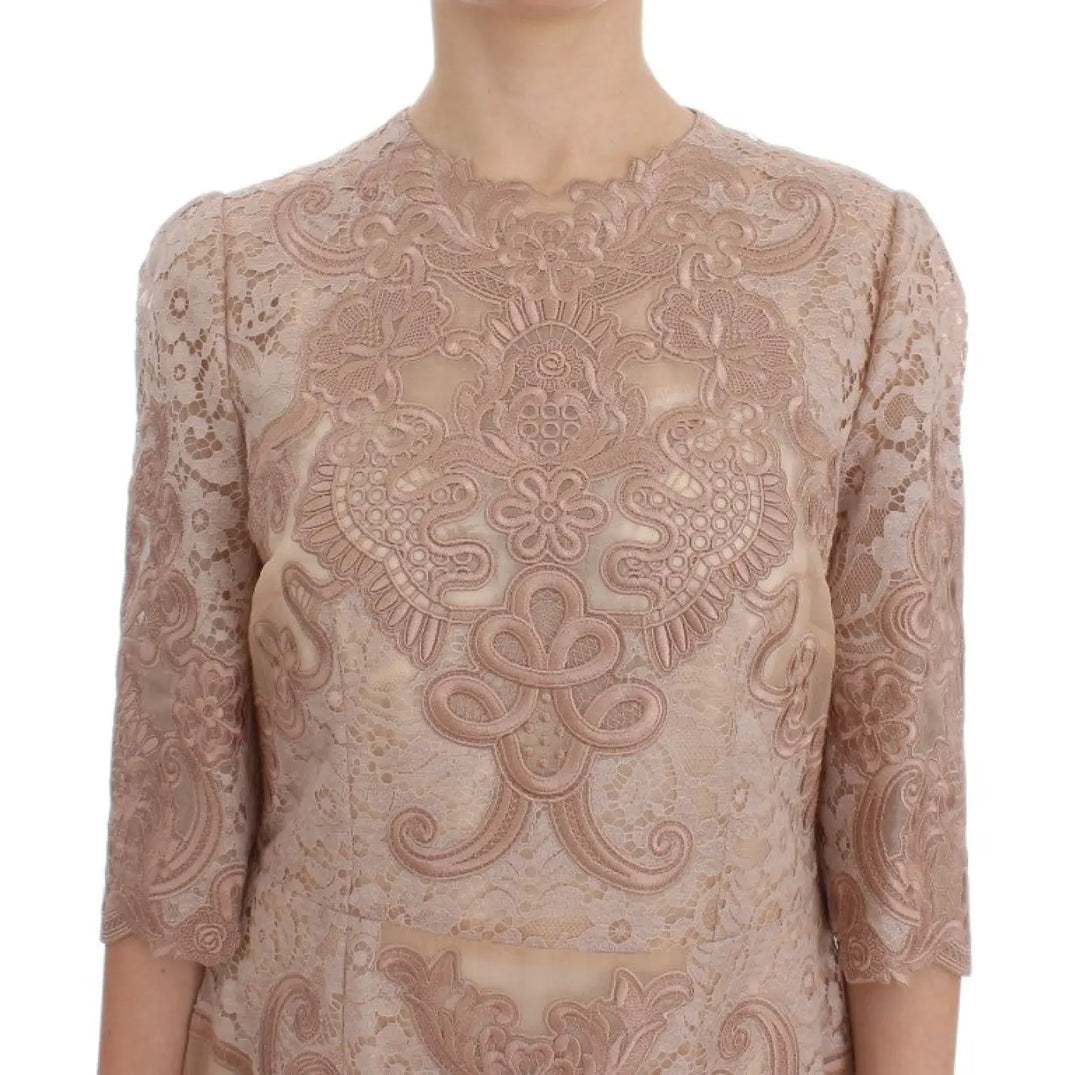 Dolce &amp; Gabbana Pink Silk Lace Ricamo Shift Gown Dress