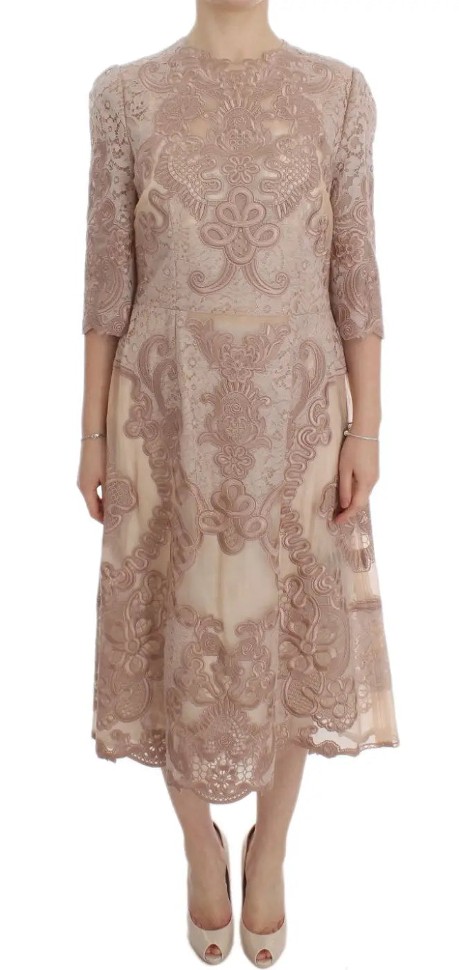 Dolce &amp; Gabbana Pink Silk Lace Ricamo Shift Gown Dress