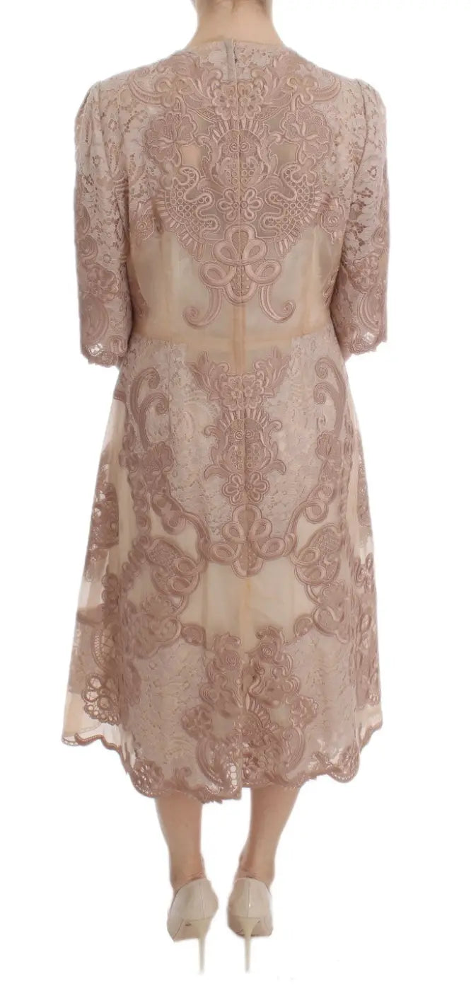 Dolce &amp; Gabbana Pink Silk Lace Ricamo Shift Gown Dress