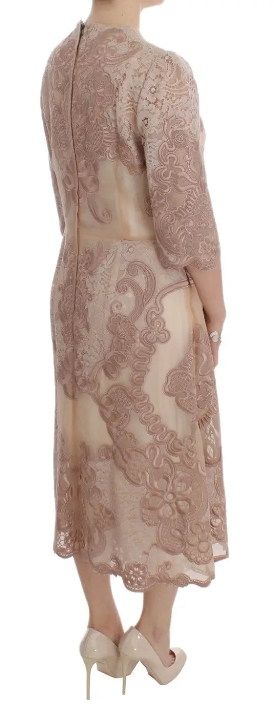 Dolce &amp; Gabbana Pink Silk Lace Ricamo Shift Gown Dress