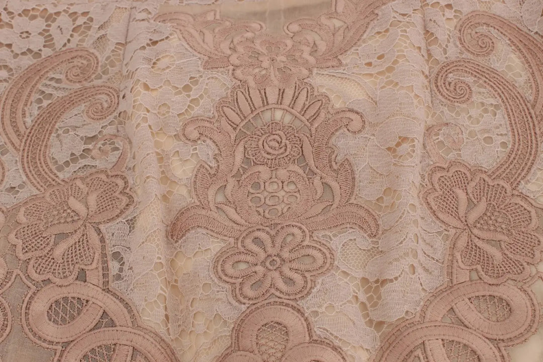 Dolce &amp; Gabbana Pink Silk Lace Ricamo Shift Gown Dress
