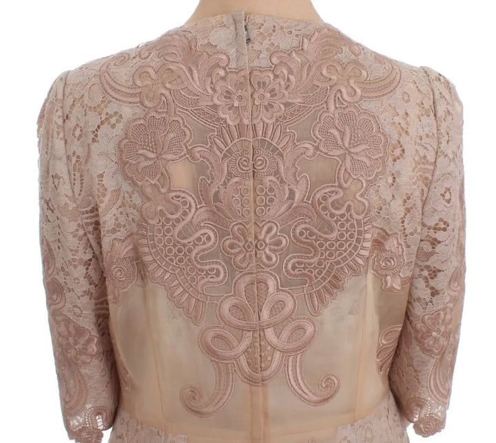 Dolce &amp; Gabbana Pink Silk Lace Ricamo Shift Gown Dress