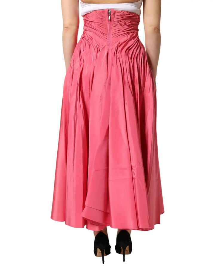 Dolce &amp; Gabbana Pink Silk Pleated High Waist Midi Skirt