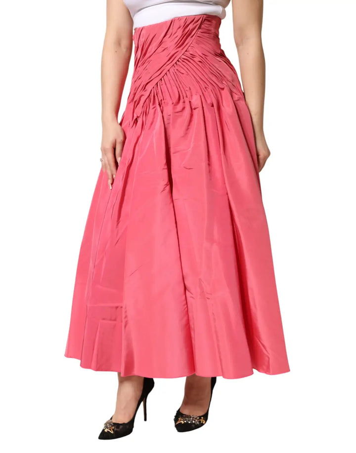 Dolce &amp; Gabbana Pink Silk Pleated High Waist Midi Skirt