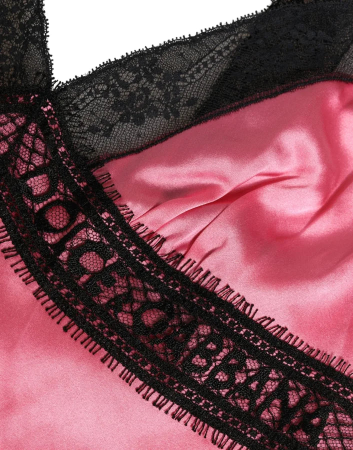Dolce &amp; Gabbana Pink Silk Satin Lace Trim Lingerie Top Sleepwear