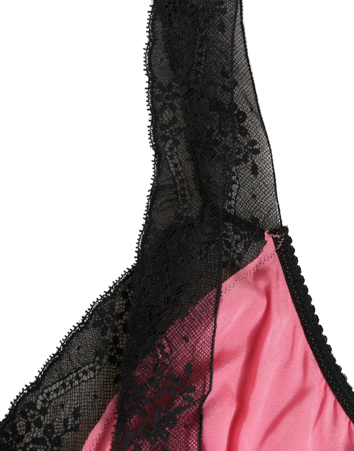 Dolce &amp; Gabbana Pink Silk Satin Lace Trim Lingerie Top Sleepwear