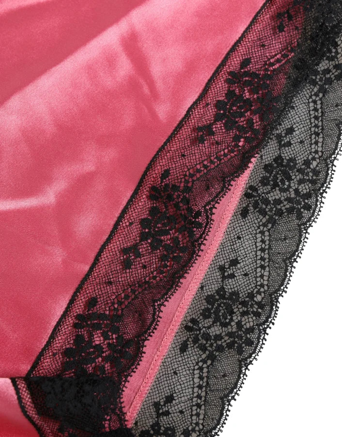Dolce &amp; Gabbana Pink Silk Satin Lace Trim Pajama Shorts Sleepwear