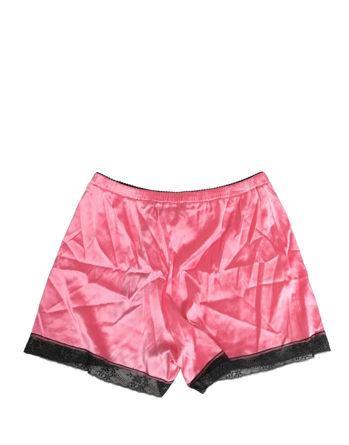 Dolce &amp; Gabbana Pink Silk Satin Lace Trim Pajama Shorts Sleepwear