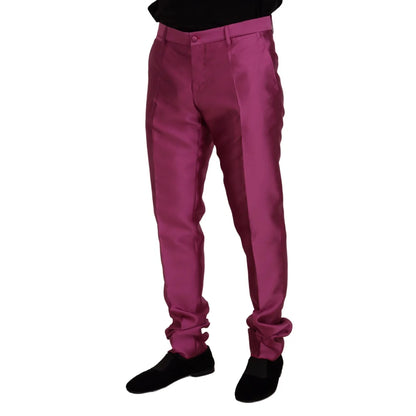 Dolce & Gabbana Pink Silk Slim Trousers Dress Formal Pants