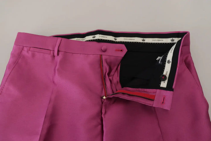Dolce &amp; Gabbana Pink Silk Slim Trousers Dress Formal Pants