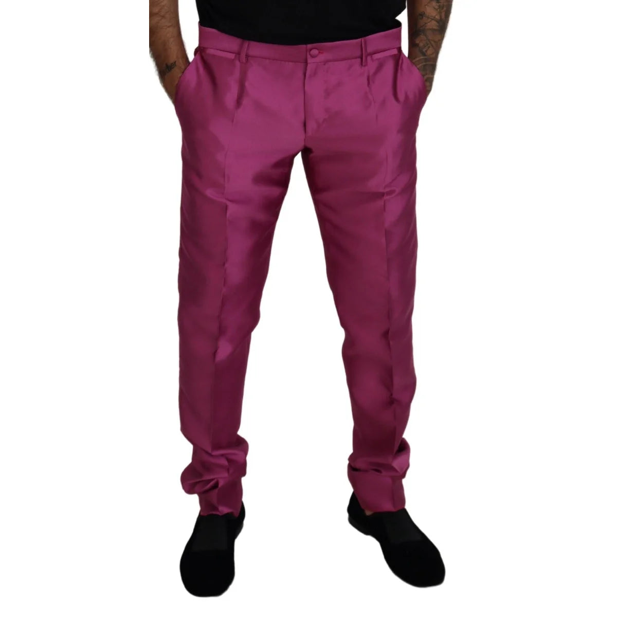 Dolce & Gabbana Pink Silk Slim Trousers Dress Formal Pants