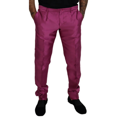 Dolce & Gabbana Pink Silk Slim Trousers Dress Formal Pants