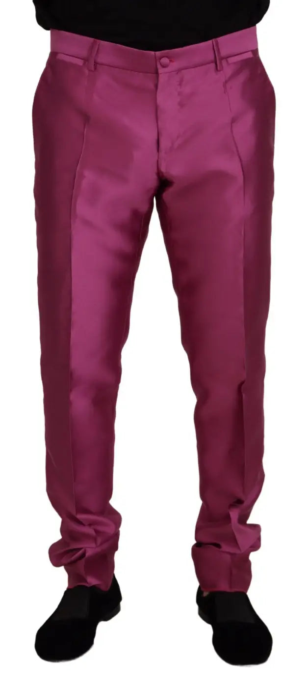 Dolce &amp; Gabbana Pink Silk Slim Trousers Dress Formal Pants