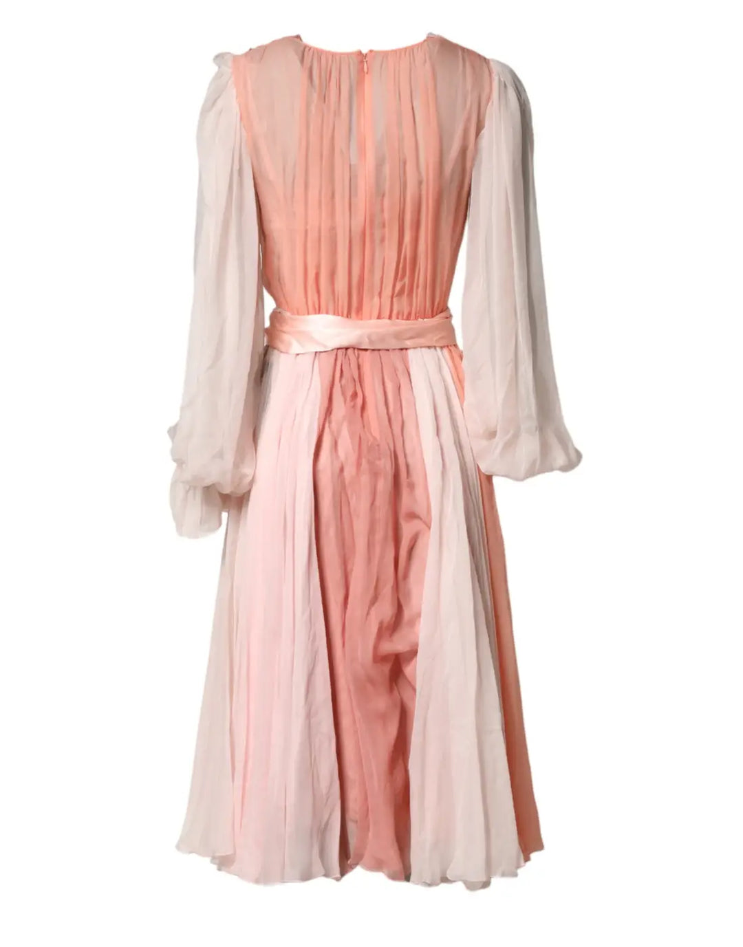 Dolce &amp; Gabbana Pink Silk Tulle Long Sleeve V-neck Dress