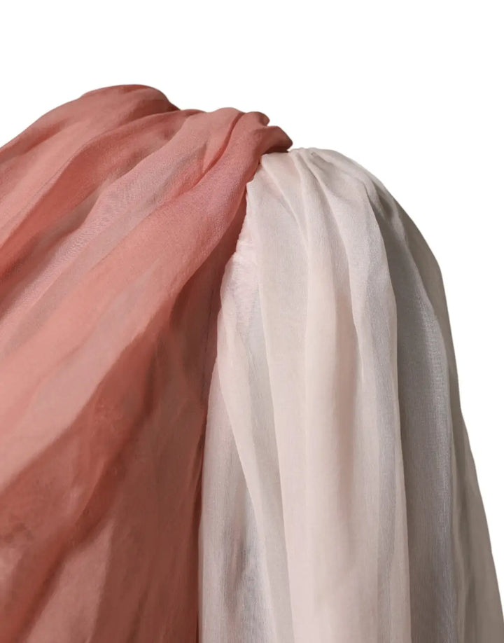 Dolce &amp; Gabbana Pink Silk Tulle Long Sleeve V-neck Dress