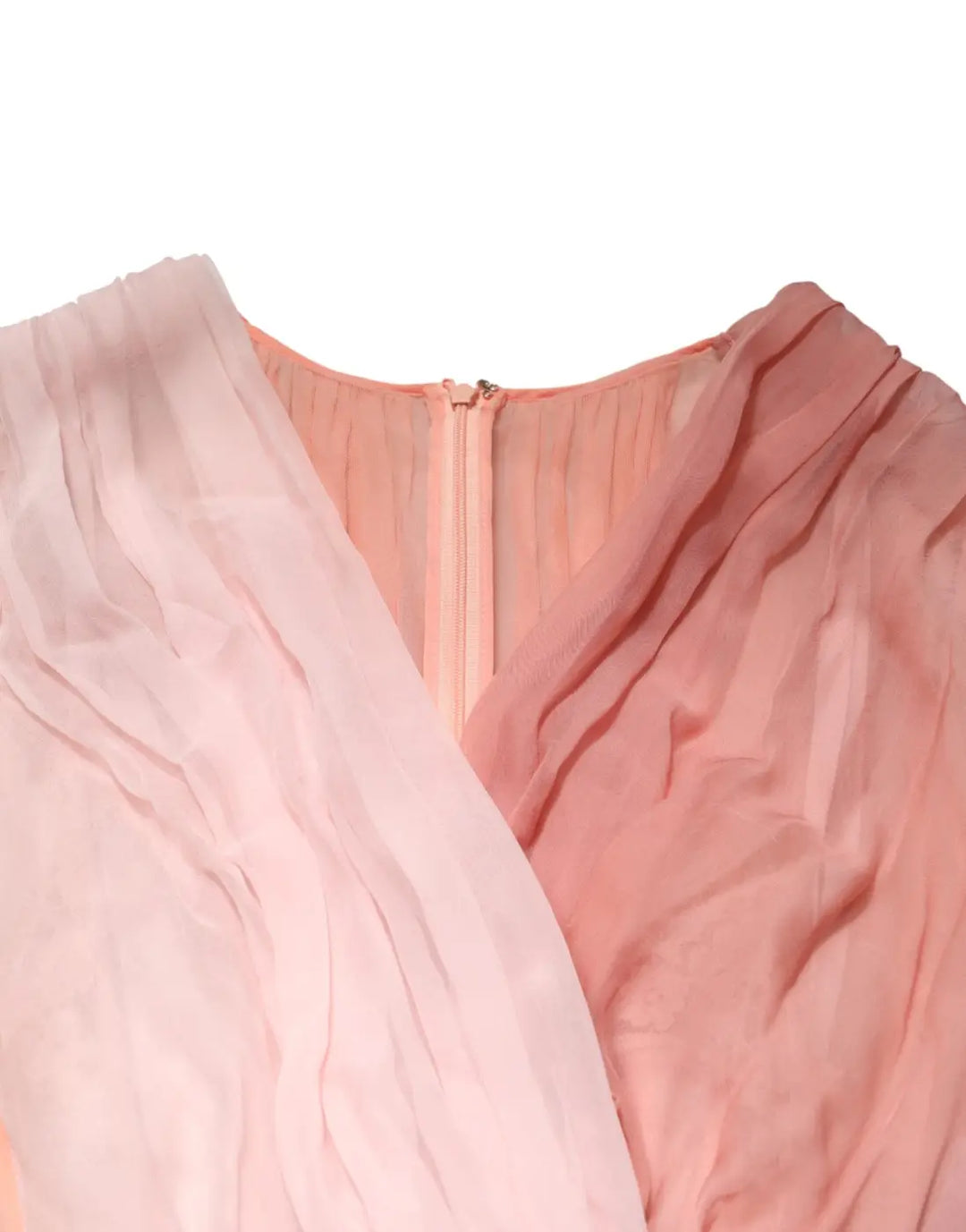 Dolce &amp; Gabbana Pink Silk Tulle Long Sleeve V-neck Dress