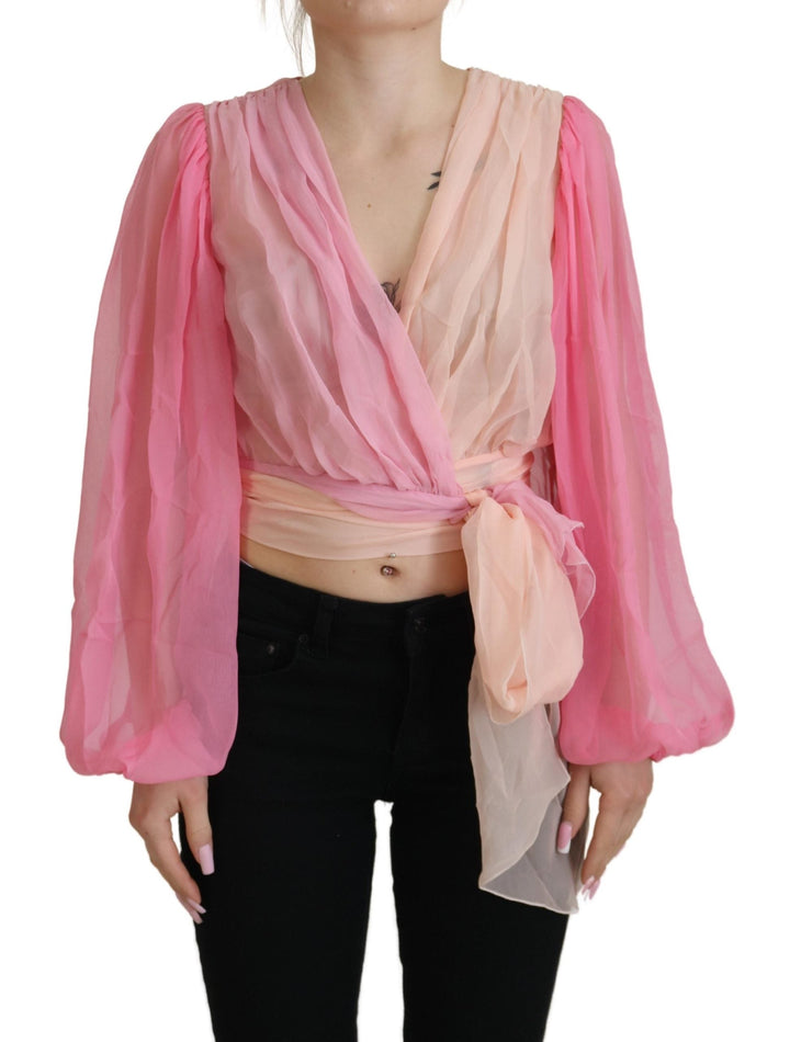 Dolce &amp; Gabbana - Pink Silk Wrap Long Sleeves Blouse Top